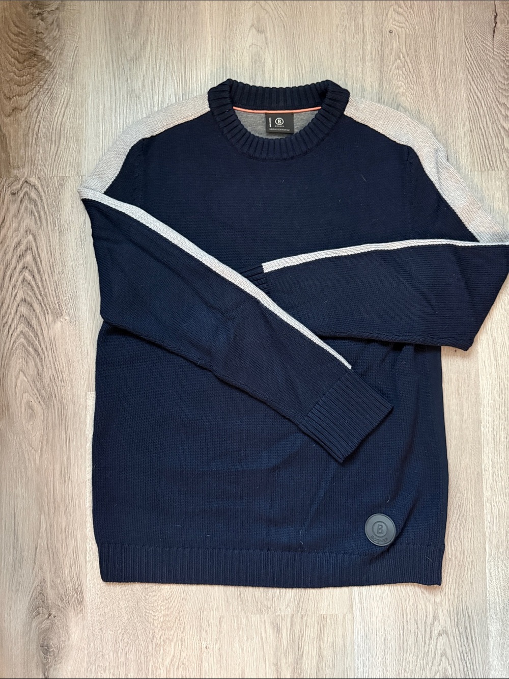 Bogner Navy Crewneck Sweater with Light Gray Trim